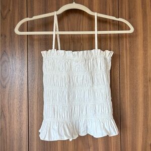 Laude the Label White Smocked Ruffled Camisole